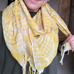 Square Yellow + White Fringed Scarf